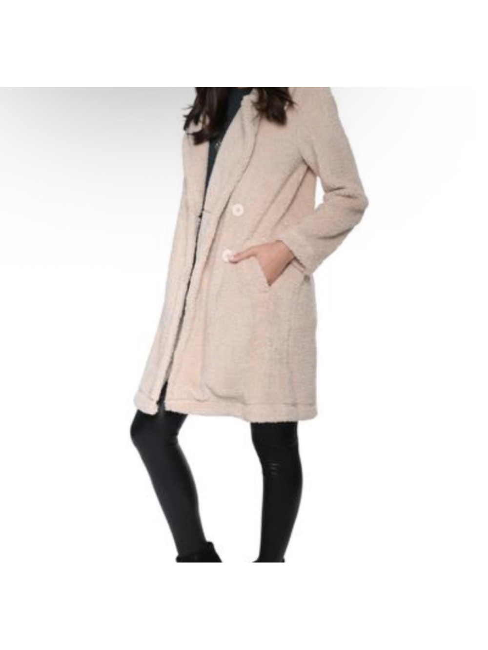 Z Supply Teddy Coat Jacket Women’s XS Beige Soft Plush Cozy Sherpa Button Front